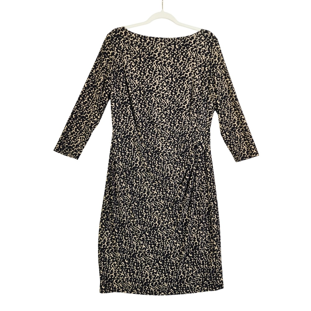 Lauren Ralph Lauren Womens Ruched Sheath Dress Size 16 Tan Black Leopard Print